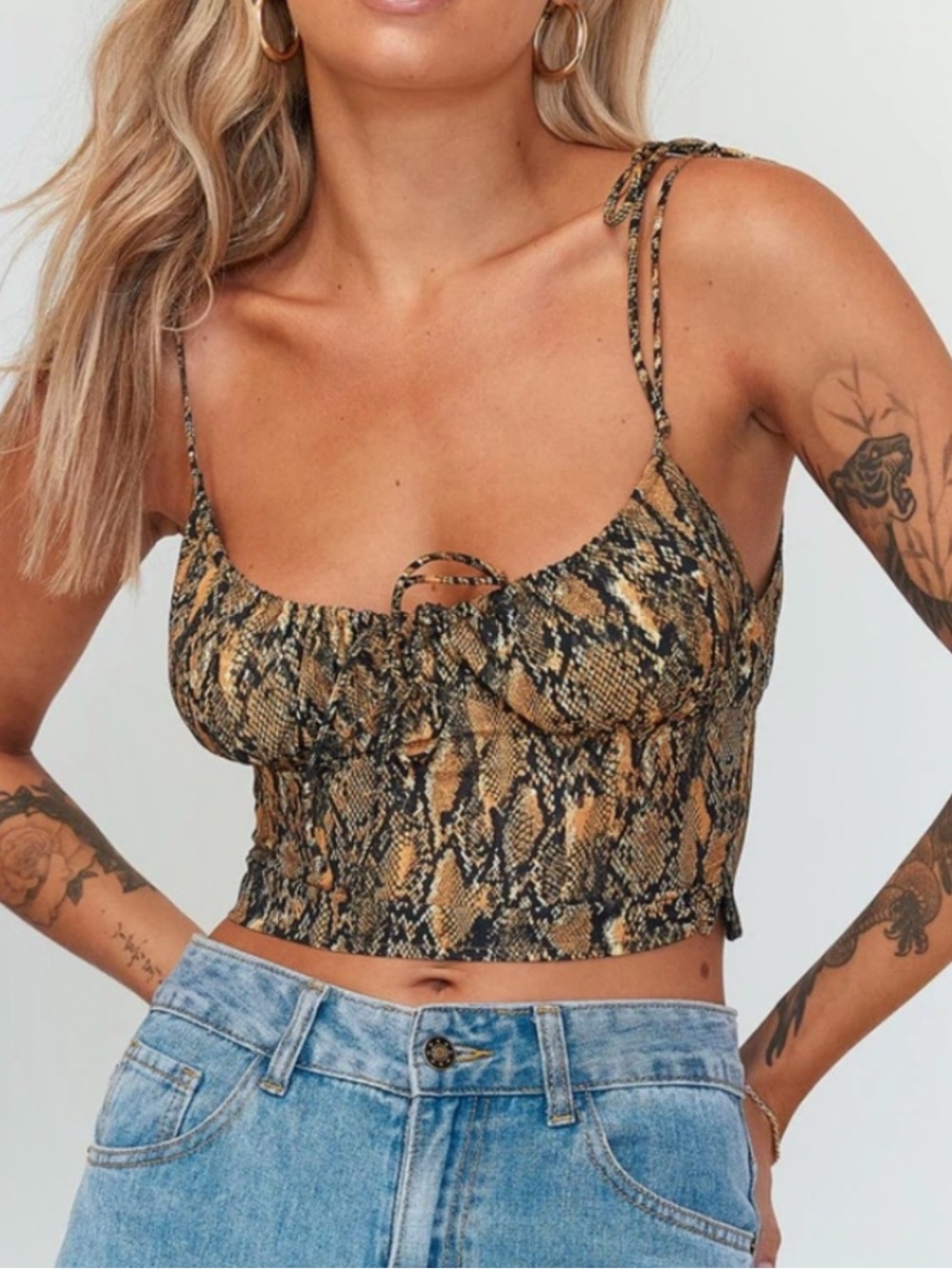 Princess Polly Brown Snake-Print Cropped Camisole